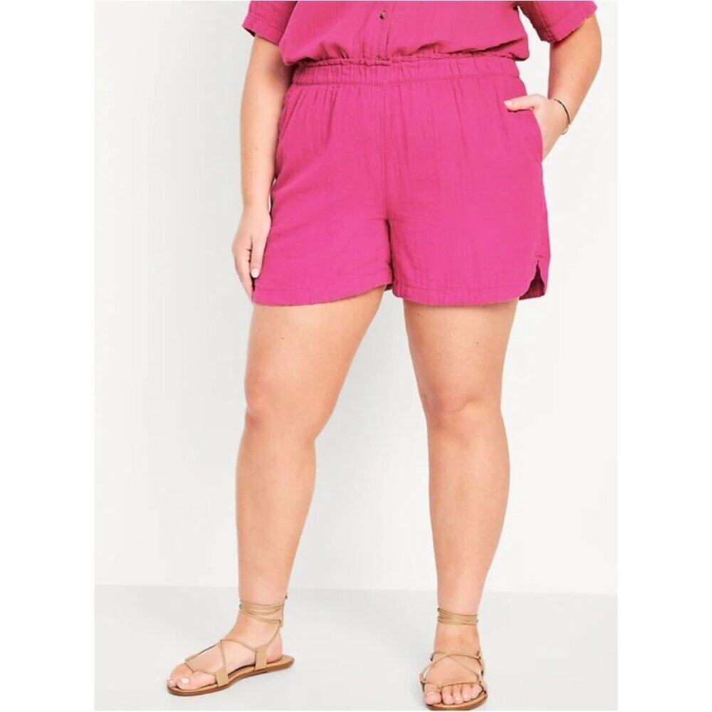Old Navy High-Waisted Crinkle Gauze Polarized Pink Shorts 5-inch inseam Women's